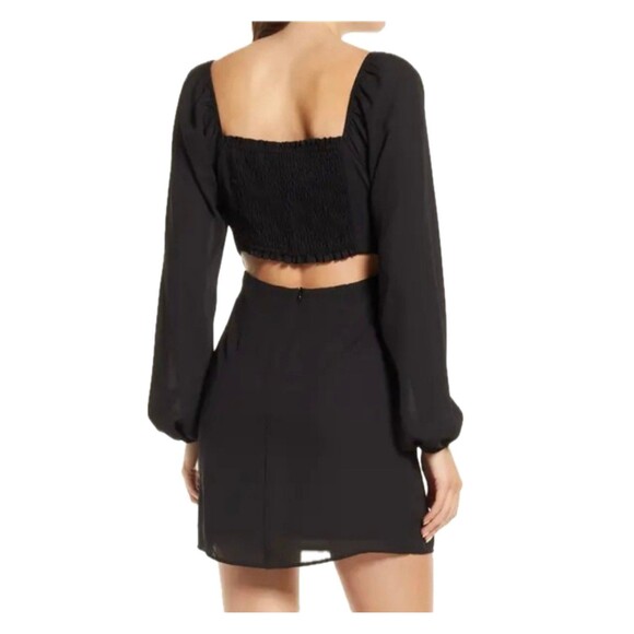 All In Favor NWT Square-Neck Princess Seam Peek-A-Boo Smocked Back Mini Dress XS - Picture 2 of 9